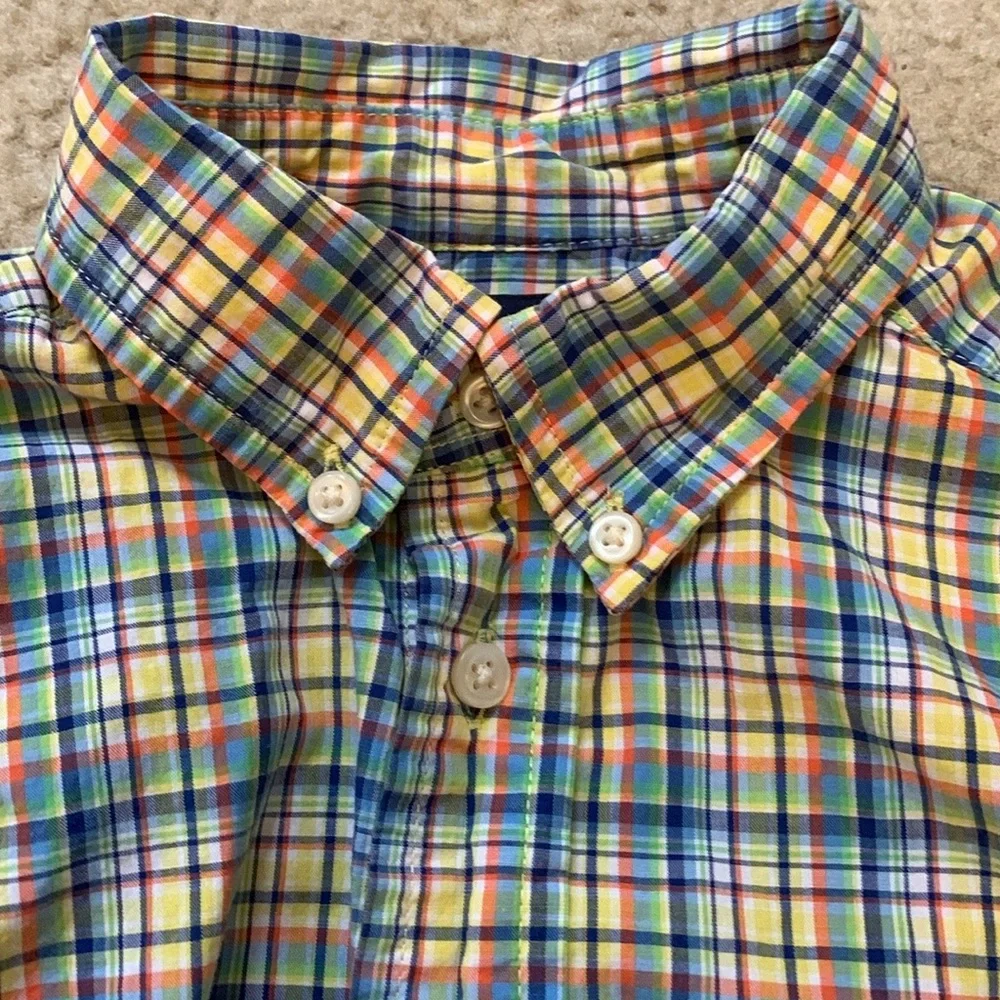 Ralph Lauren Plaid Button Down Easter Shirt Blue Yellow Orange Size 4/4T Cotton